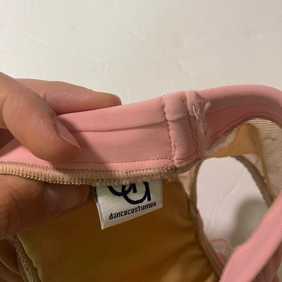 AA dance design custom solo costume pink rhinestone 2 piece set LC child - Picture 9 of 10